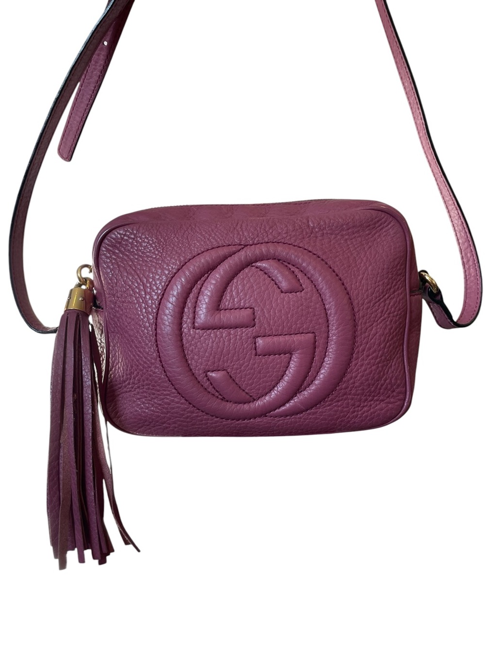 Gucci Pebbled Leather Crossbody in Plum